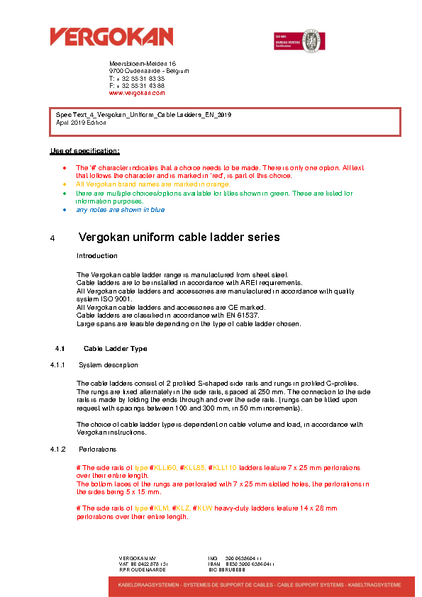 Spec Text_4_Vergokan_Uniform_Cable Ladders_EN_2019